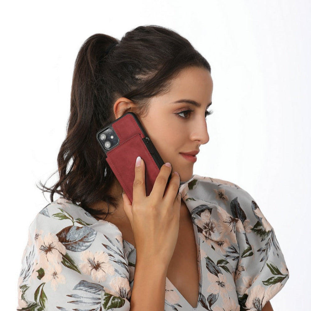 Slim Back Case with Zipper for iPhone 11 to 15 Series