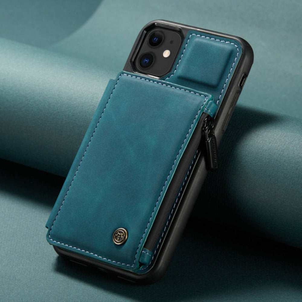 Slim Back Case with Zipper for iPhone 11 to 15 Series