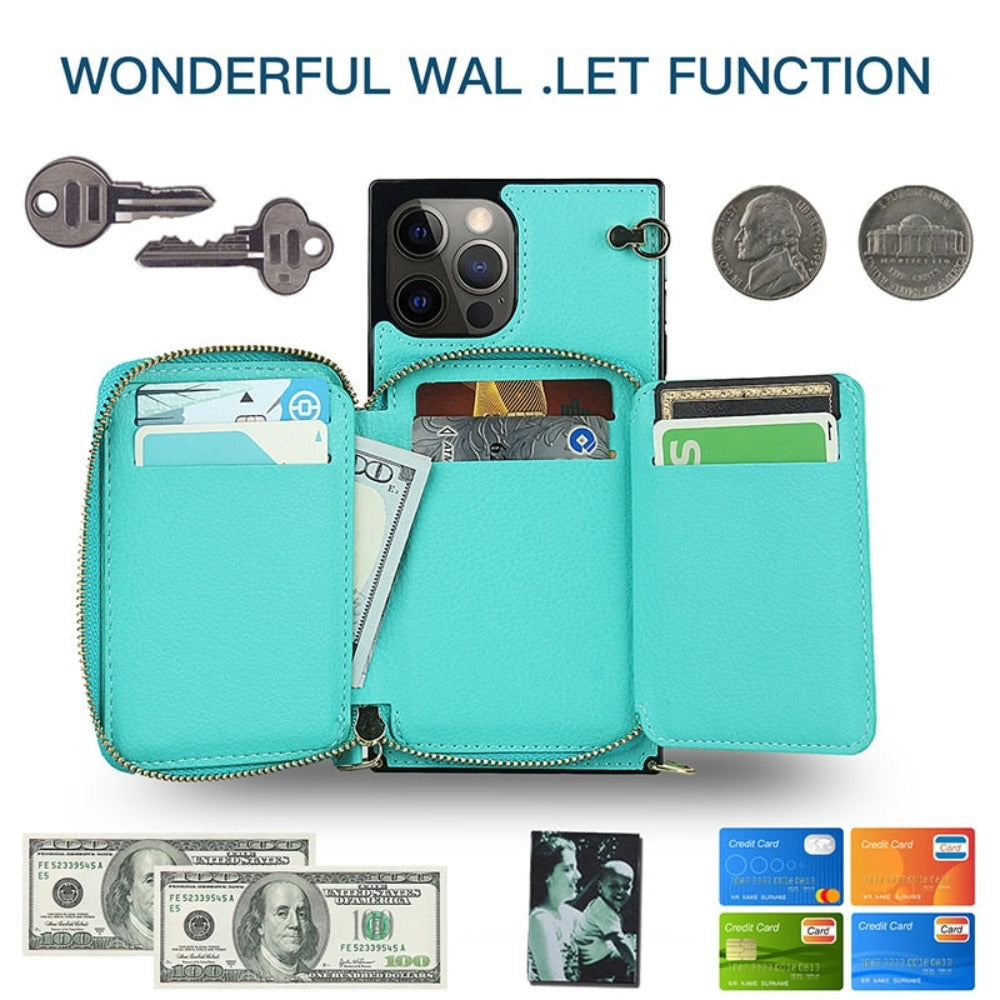 Adjustable Crossbody Strap Zippered Wallet Case for iPhone - Ensuring Clarity and Distinction from the Original Product