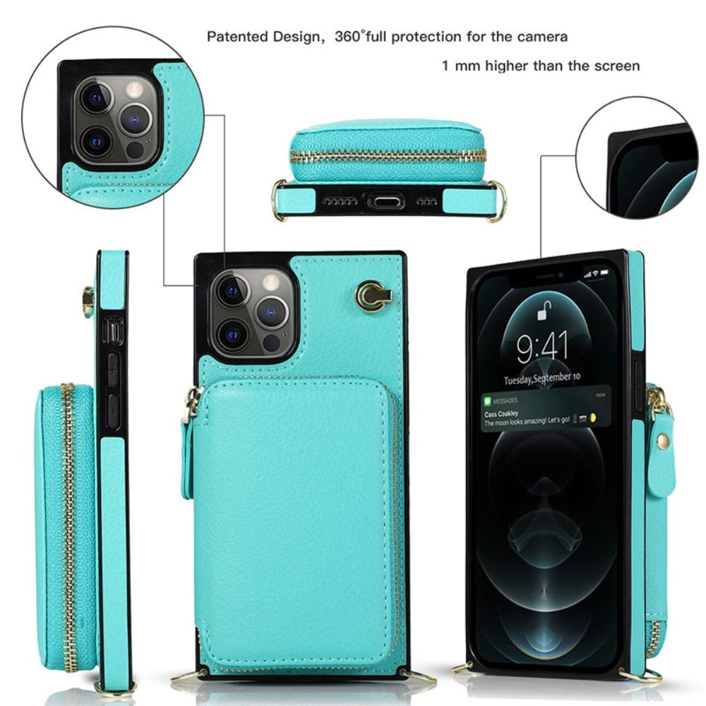 Adjustable Crossbody Strap Zippered Wallet Case for iPhone - Ensuring Clarity and Distinction from the Original Product