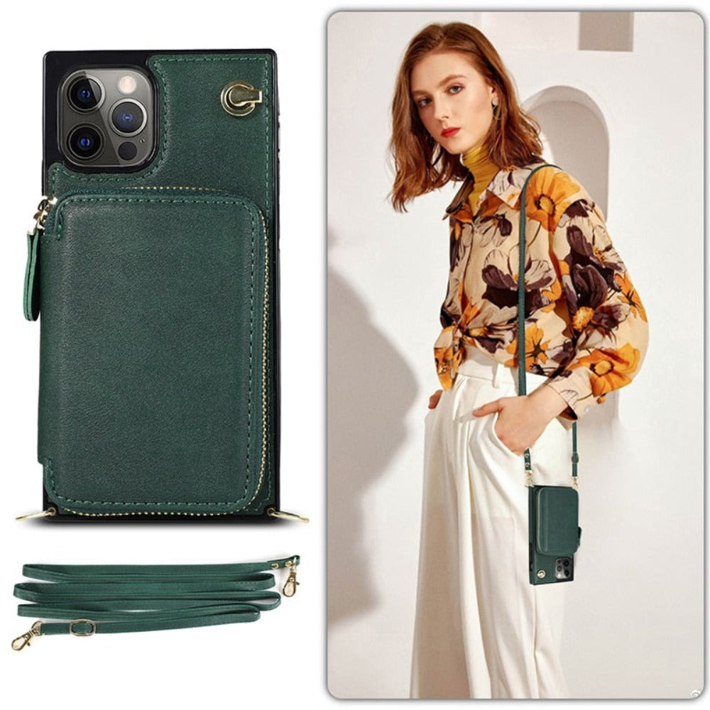 Adjustable Crossbody Strap Zippered Wallet Case for iPhone - Ensuring Clarity and Distinction from the Original Product