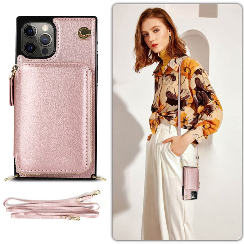 Adjustable Crossbody Strap Zippered Wallet Case for iPhone - Ensuring Clarity and Distinction from the Original Product