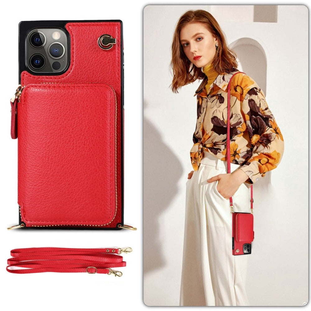 Adjustable Crossbody Strap Zippered Wallet Case for iPhone - Ensuring Clarity and Distinction from the Original Product