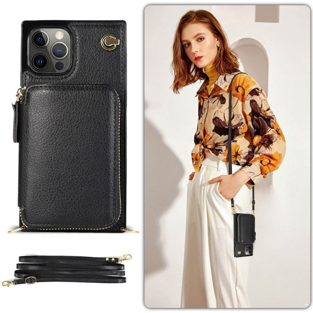 Adjustable Crossbody Strap Zippered Wallet Case for iPhone - Ensuring Clarity and Distinction from the Original Product