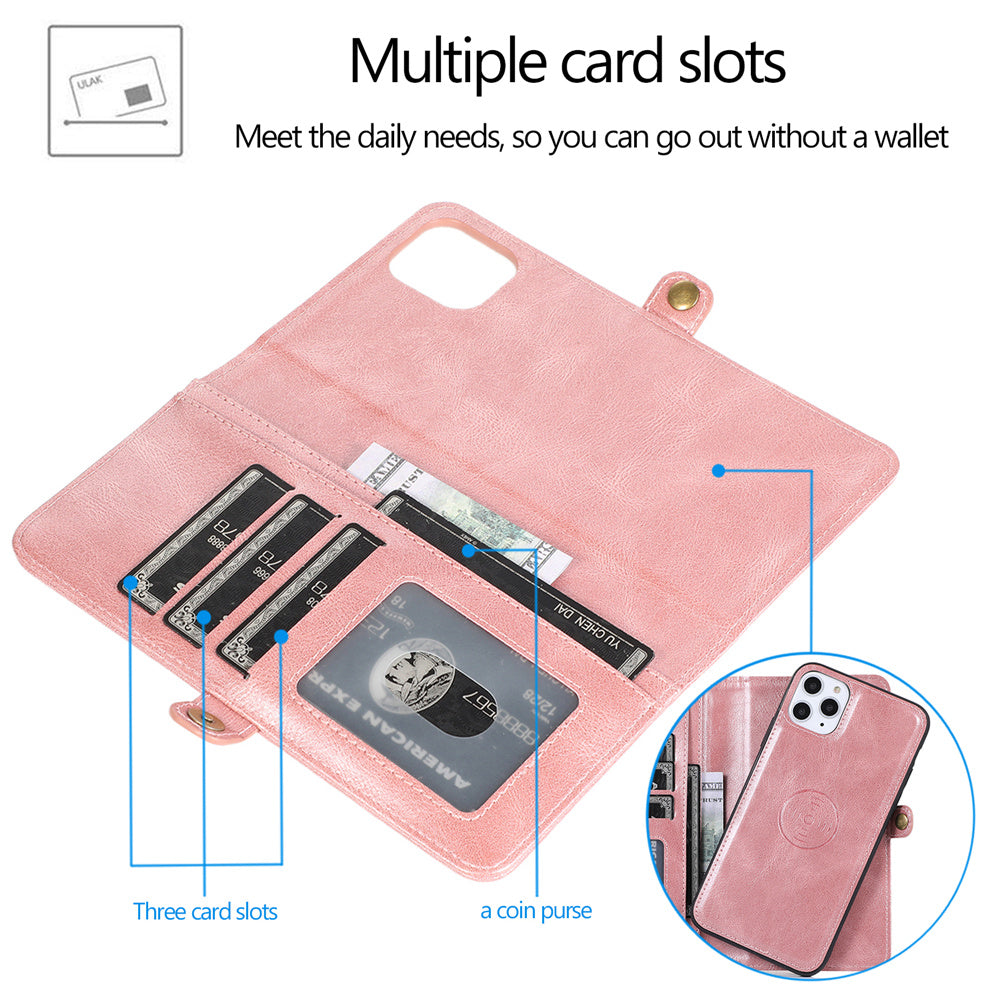 Vegan Magnetic Card Holder Wallet Case with Strap for iPhone 11 to 15, made from Synthetic Leather