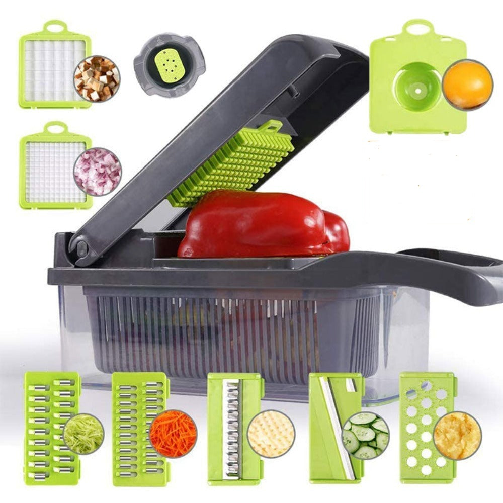 Vegetable and Fruit Slicer with Multi-Purpose Functionality and Convenient Food Storage