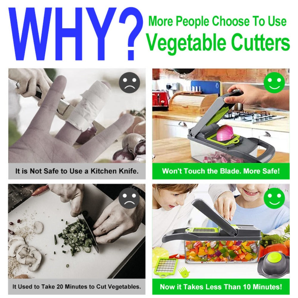 Vegetable and Fruit Slicer with Multi-Purpose Functionality and Convenient Food Storage