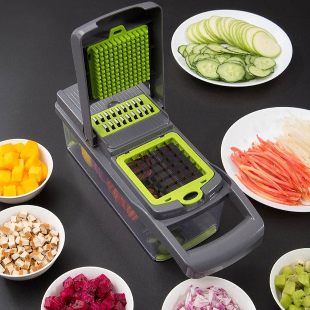 Vegetable and Fruit Slicer with Multi-Purpose Functionality and Convenient Food Storage