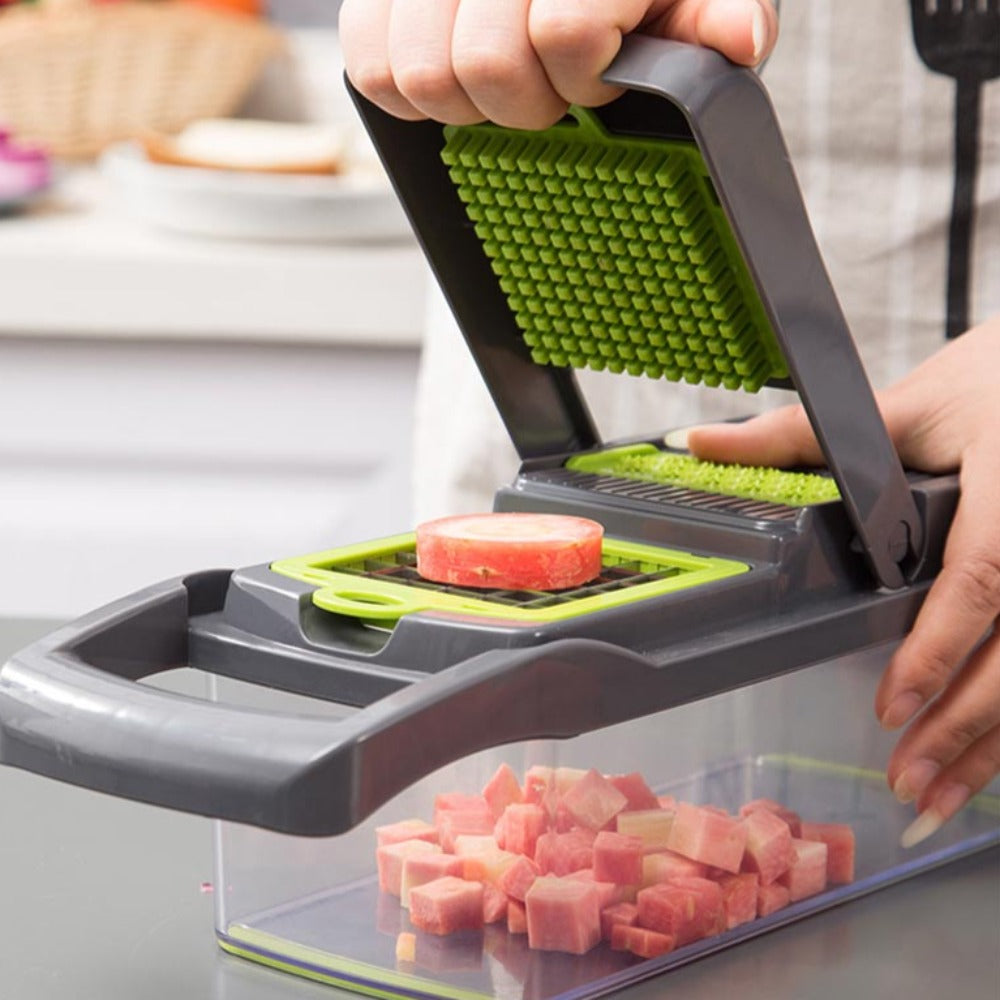 Vegetable and Fruit Slicer with Multi-Purpose Functionality and Convenient Food Storage
