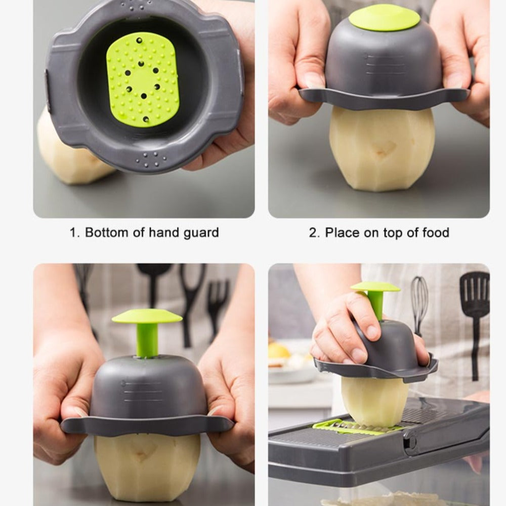 Vegetable and Fruit Slicer with Multi-Purpose Functionality and Convenient Food Storage