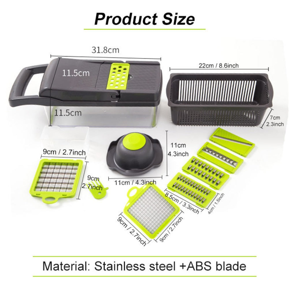 Vegetable and Fruit Slicer with Multi-Purpose Functionality and Convenient Food Storage