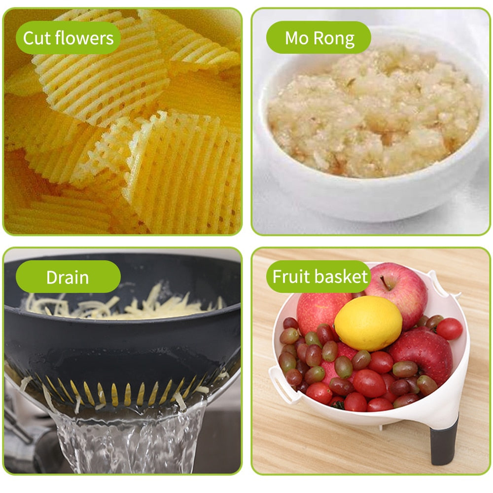 Stainless Steel Vegetable Slicer with Multi-Functional Draining Basket