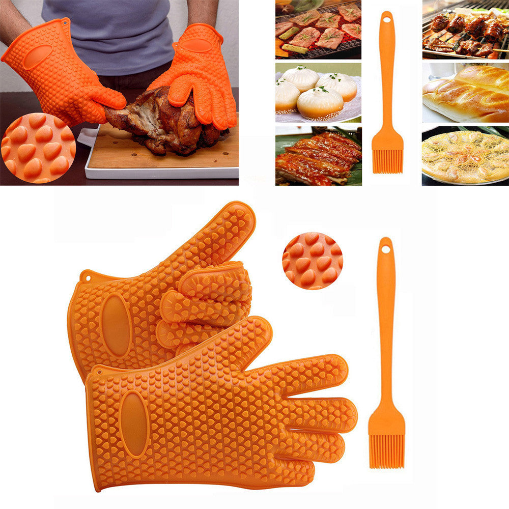 Silicone Grill Gloves and Brush Set for Cooking