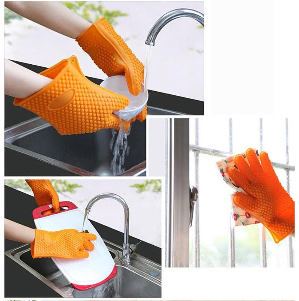 Silicone Grill Gloves and Brush Set for Cooking
