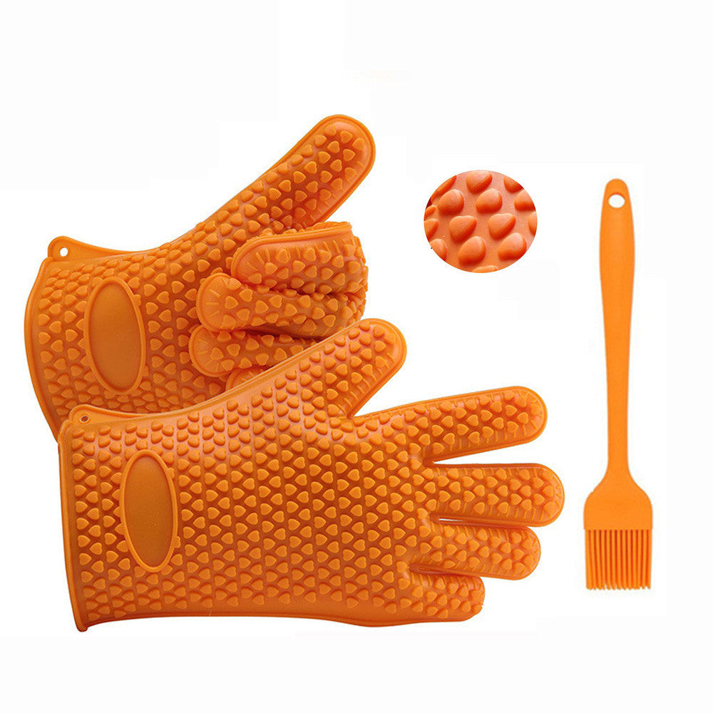 Silicone Grill Gloves and Brush Set for Cooking