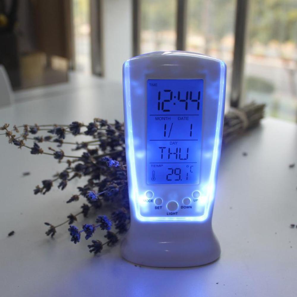 Digital Alarm Clock with LED Display and Clear Design Featuring Calendar and Temperature Indication