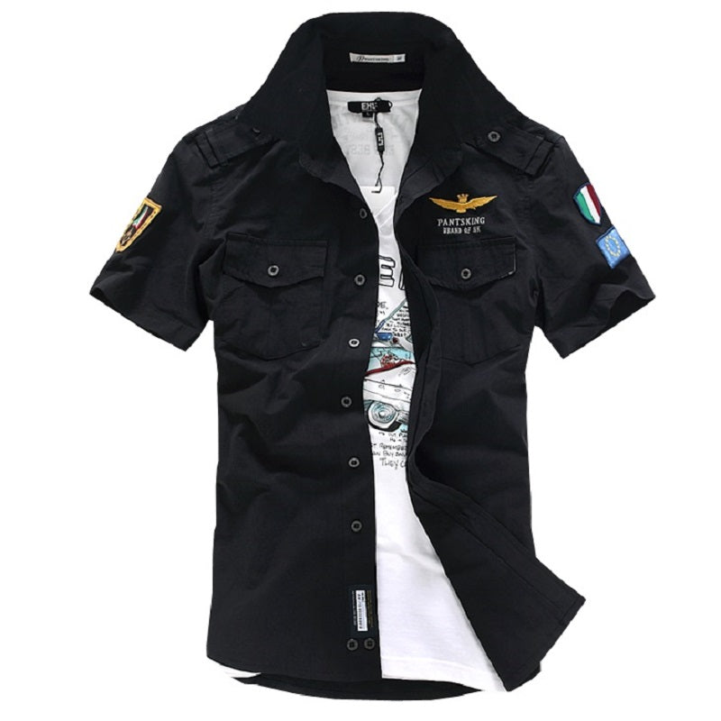 Short Sleeve Military-Style Shirt for Men