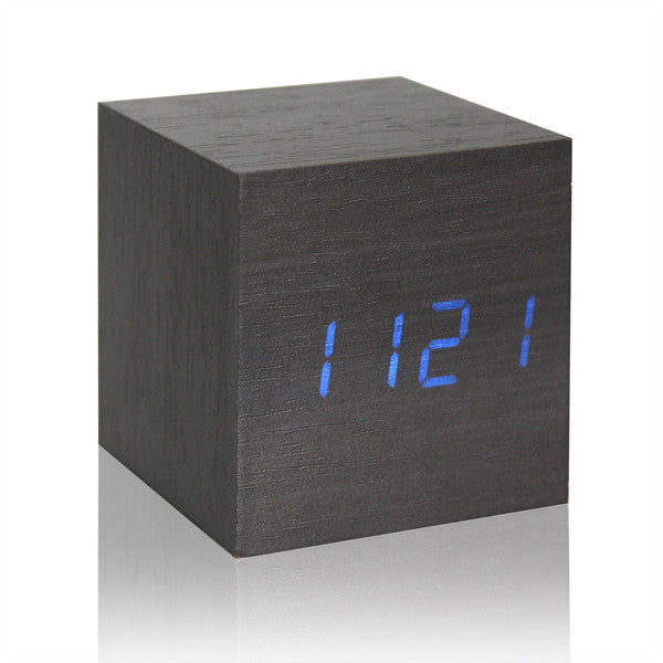 Digital Alarm Clock with LED Wooden Thermometer Display