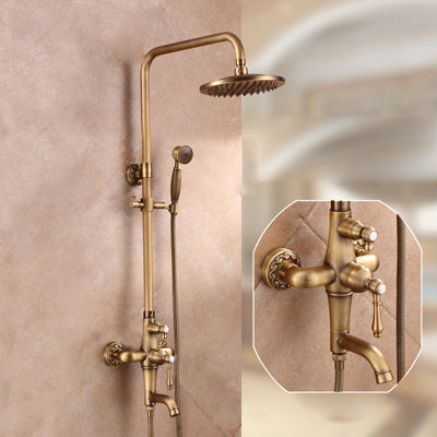 Antique Brass Bronze Shower Set with Single Handle and Wall Storage Bracket