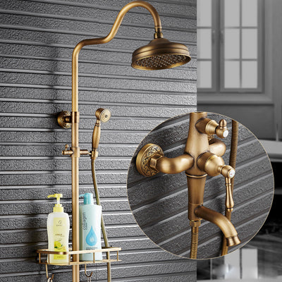 Antique Brass Bronze Shower Set with Single Handle and Wall Storage Bracket