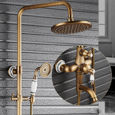Antique Brass Bronze Shower Set with Single Handle and Wall Storage Bracket
