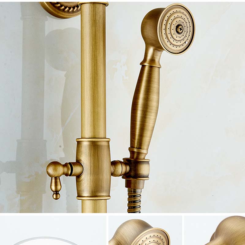 Brass Rainfall Faucet with Temperature Control Handle - Antique Style, 8"