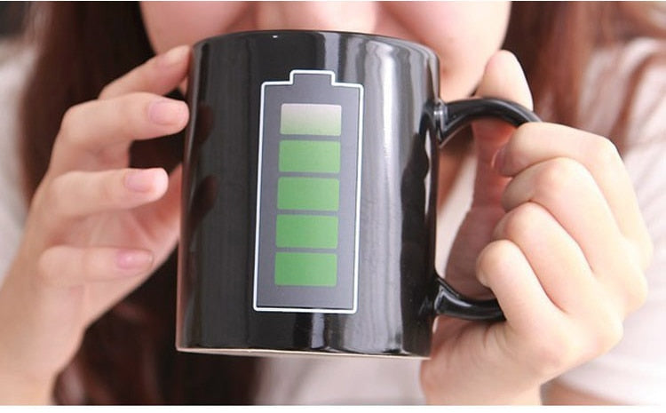 Heat Reactive Battery Indicator Coffee Cup with Color Changing Magic
