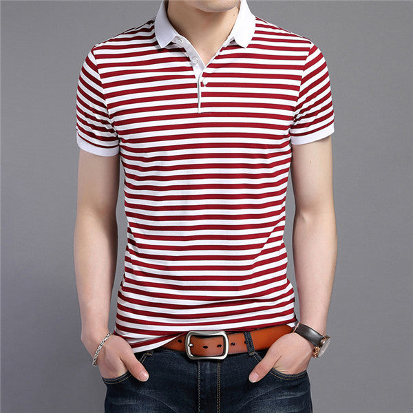 Slim Fit Polo Shirt for Men with Short Sleeves in Stripes