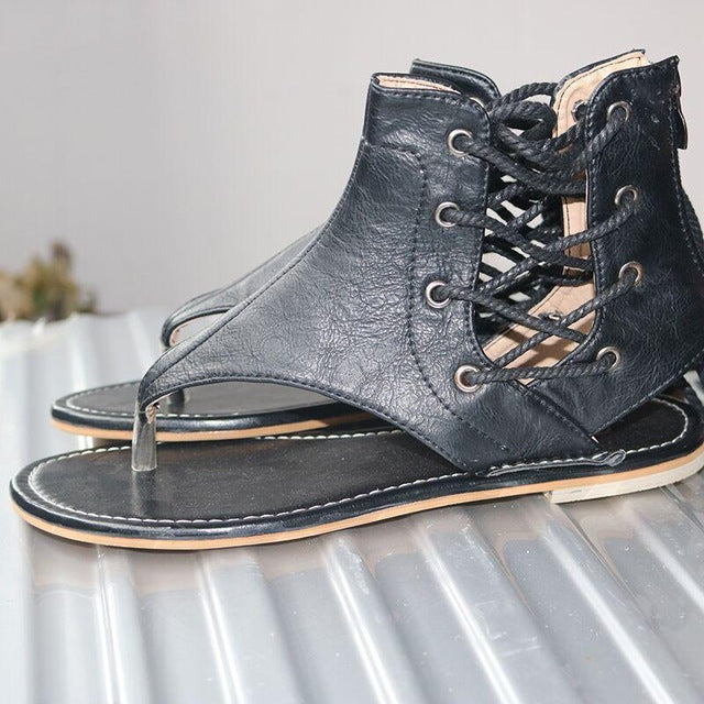 Black Vegan Leather Gladiator Sandals for Women, Size 7