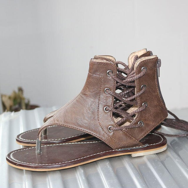 Vegan Leather Gladiator Sandals for Women with Lace-Up Design