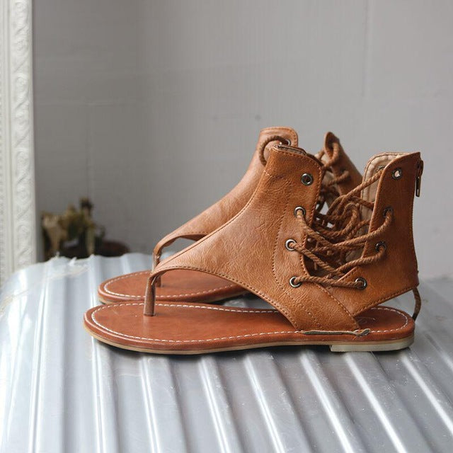 Vegan Leather Gladiator Sandals for Women with Lace-Up Design