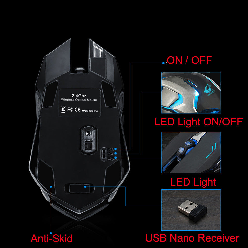 7th Generation Dragon Stealth Wireless Silent LED Backlit USB Optical Gaming Mouse