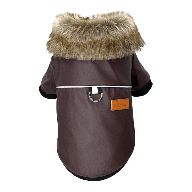 Water-Resistant Faux Leather Canine Jacket with Faux Fur Collar