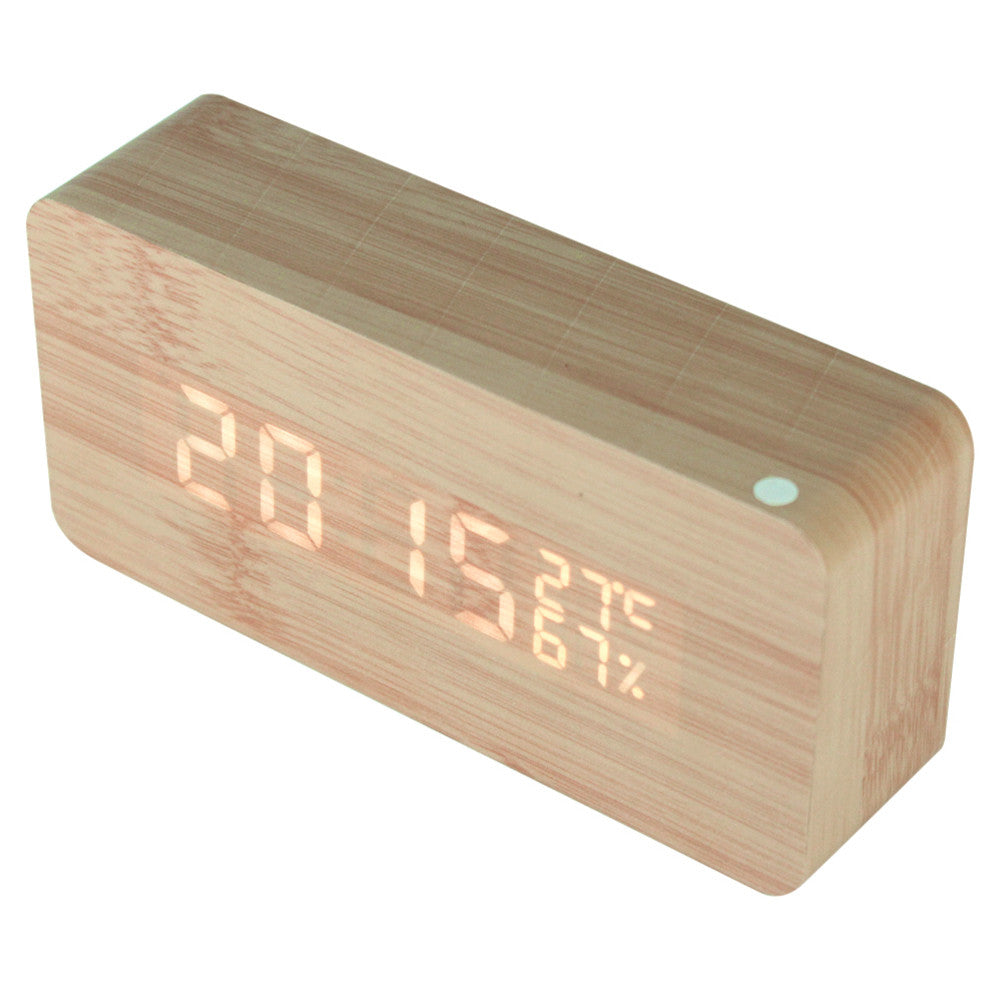 Wooden Digital LED Clock with Temperature Indicator