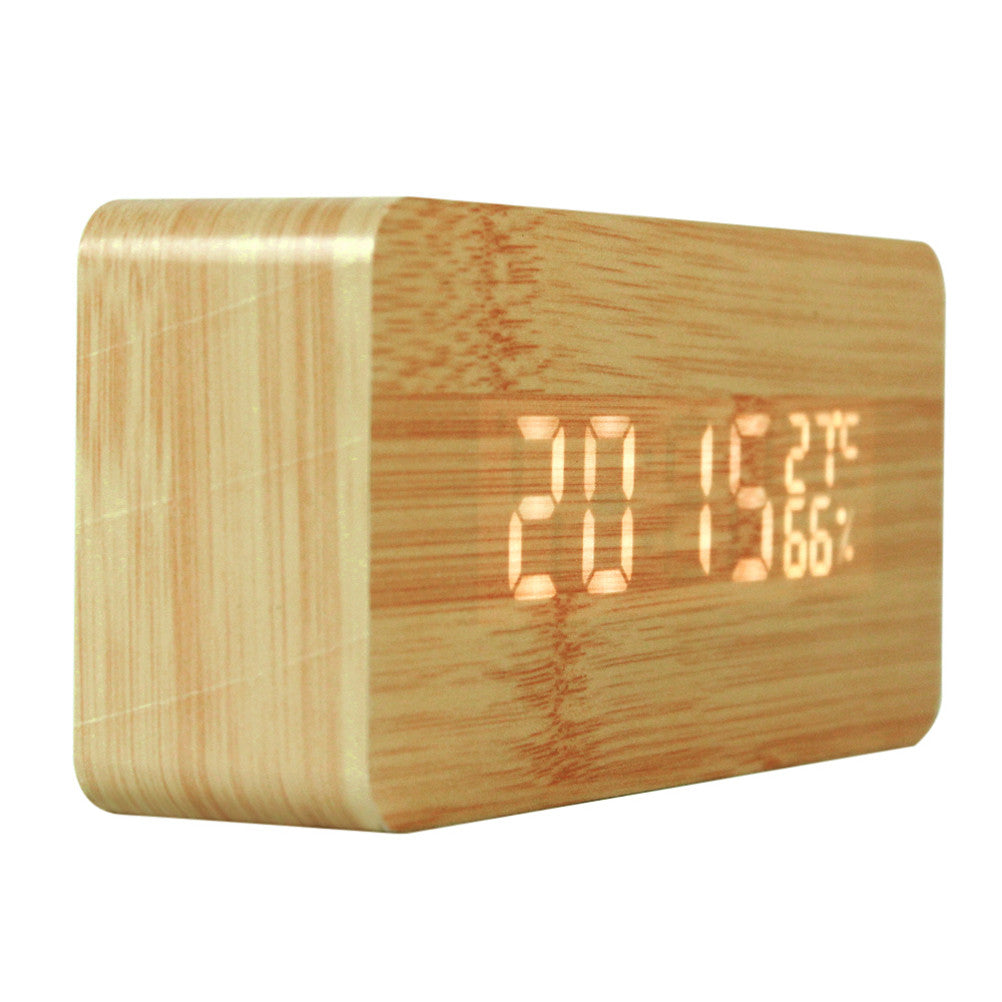 Wooden Digital LED Clock with Temperature Indicator