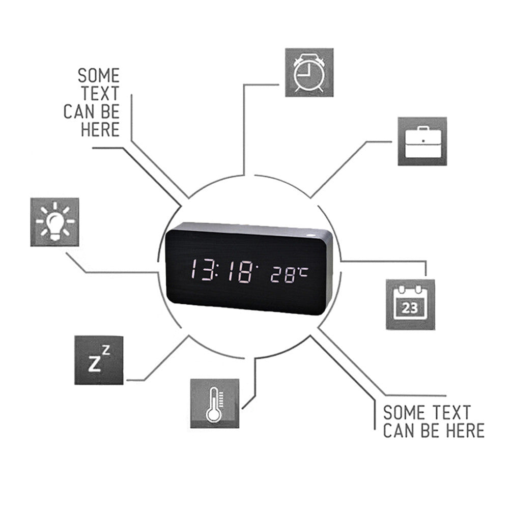 Wooden LED Digital Clock with Temperature Indicator