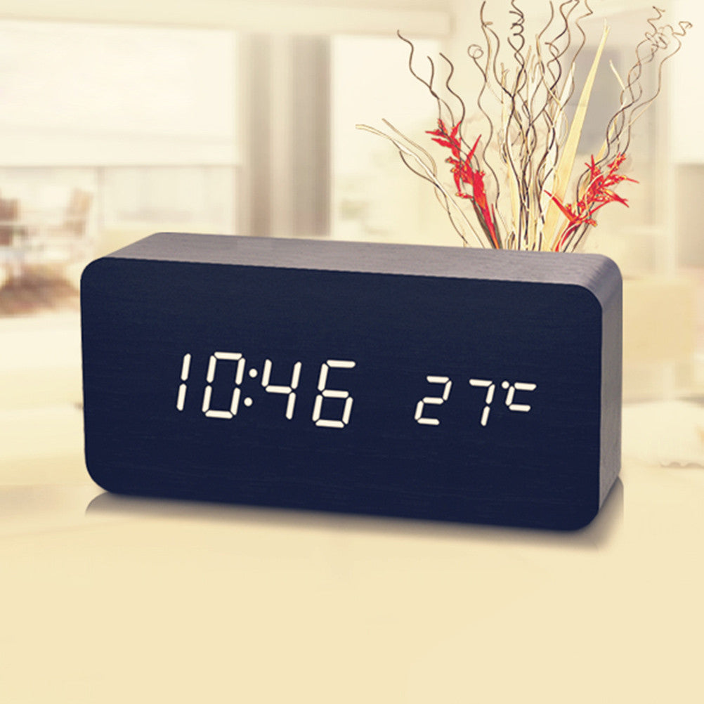 Wooden LED Digital Clock with Temperature Indicator