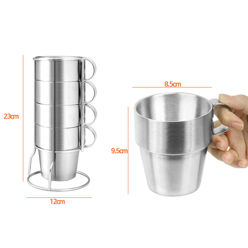 Stainless Steel Double Layer Coffee Mugs - Set of 4