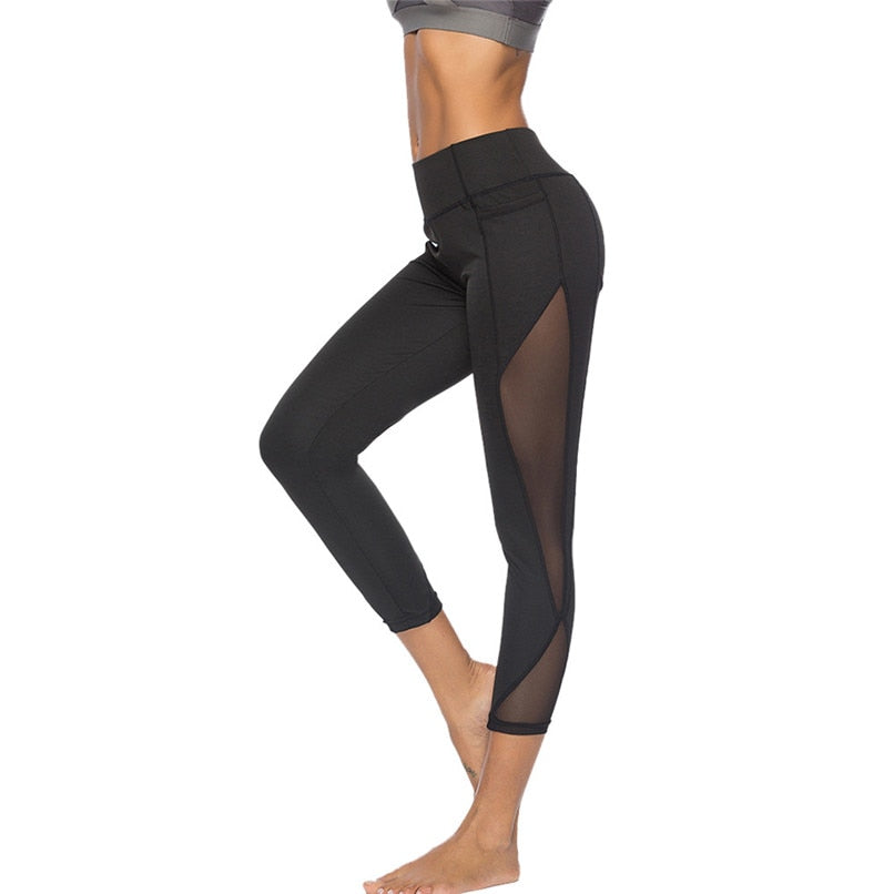 Lace-Trimmed Mesh Yoga Leggings for Women with Elastic Waist