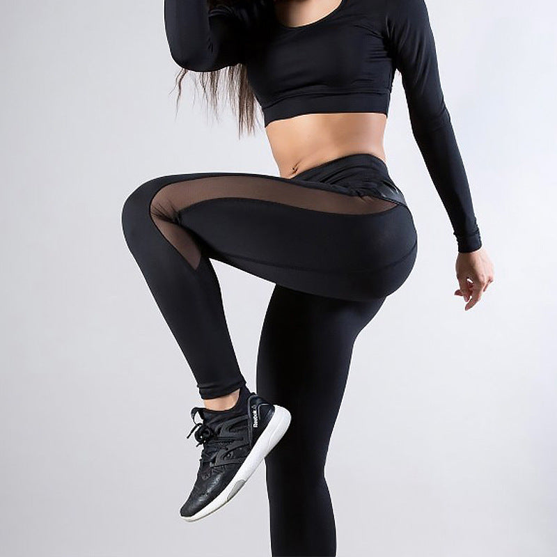 Vegan Leather Accented Black High Waisted Yoga Leggings for Women