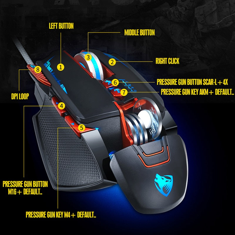 Adjustable LED Gaming Mouse with 8 Buttons and Customizable DPI - DragonV9