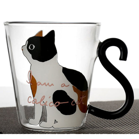 8.5oz Glass Mug with Creative Cartoon Design for Cat Enthusiasts