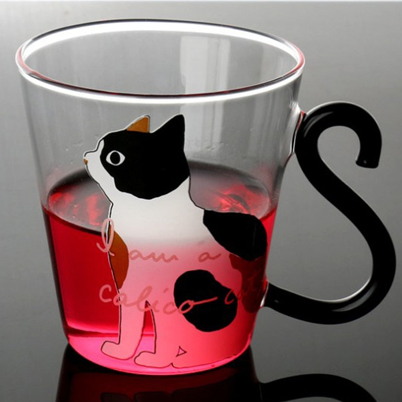 8.5oz Glass Mug with Creative Cartoon Design for Cat Enthusiasts