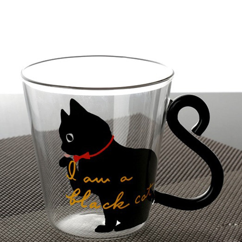 8.5oz Glass Mug with Creative Cartoon Design for Cat Enthusiasts