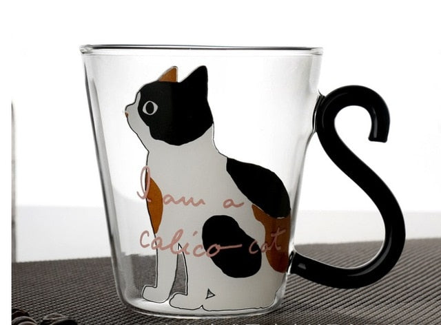 8.5oz Glass Mug with Creative Cartoon Design for Cat Enthusiasts