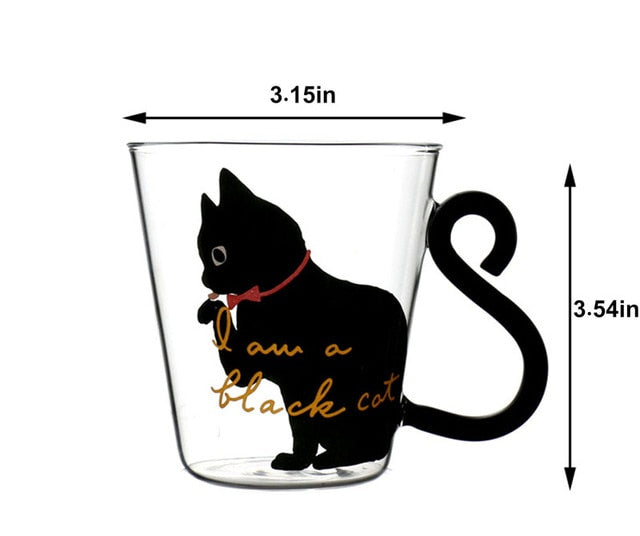 8.5oz Glass Mug with Creative Cartoon Design for Cat Enthusiasts