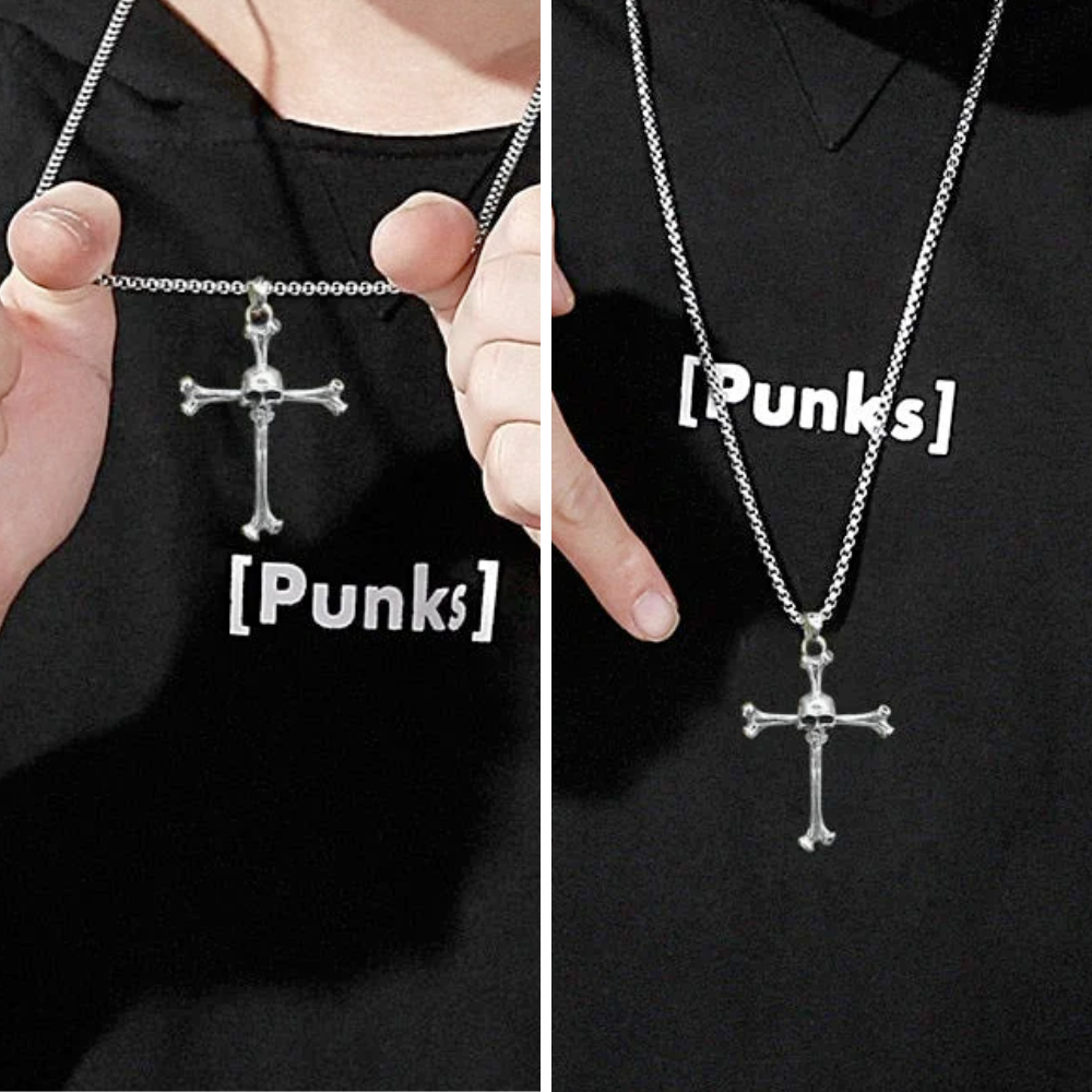 Cross Necklace with Skull Pendant