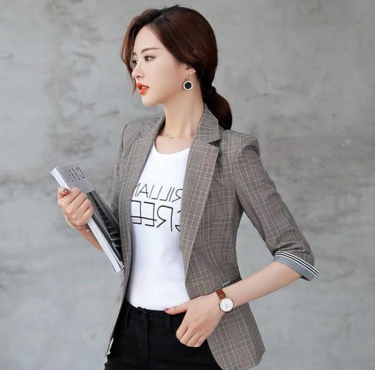 Slim Fit Blazer with Three-Quarter Sleeves for Women