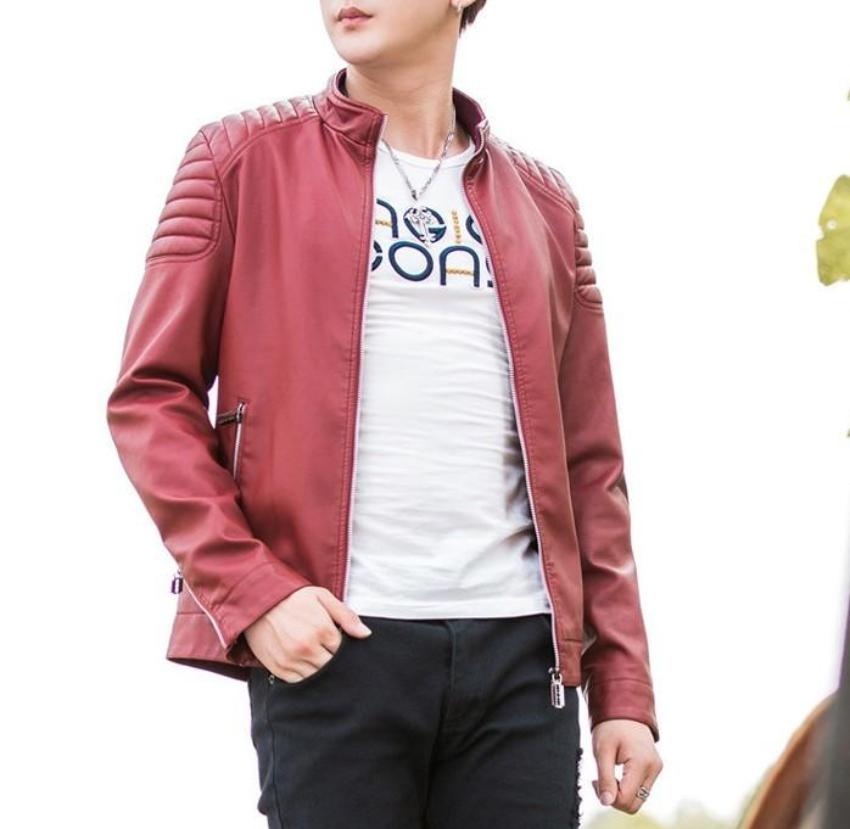 Slim-Fit Faux Leather Motorcycle Jacket for Men