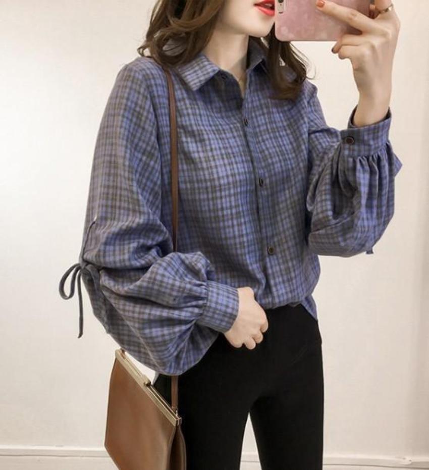 Button-Front Blouse with Bell Sleeves for Women